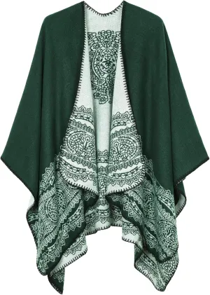 Women's Warm Shawls Wraps Open Front Cardigan Vintage Pattern Poncho Cape Sweater Coat