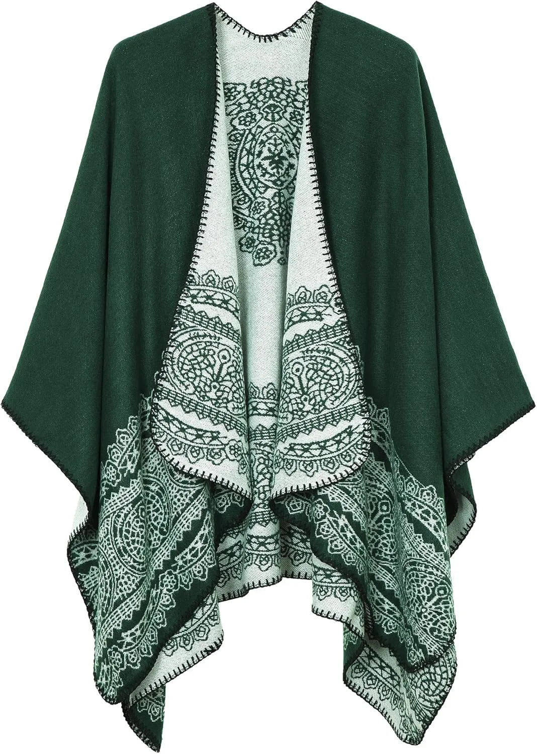 Women's Warm Shawls Wraps Open Front Cardigan Vintage Pattern Poncho Cape Sweater Coat