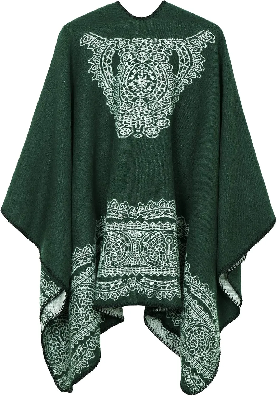 Women's Warm Shawls Wraps Open Front Cardigan Vintage Pattern Poncho Cape Sweater Coat