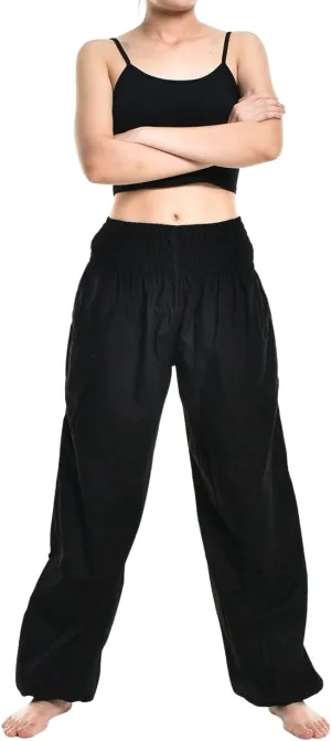 Womens Warm Winter Cotton Harem Hippie Pants Baggy Boho Smocked Waist with Pocket Lounge Trousers for Yoga