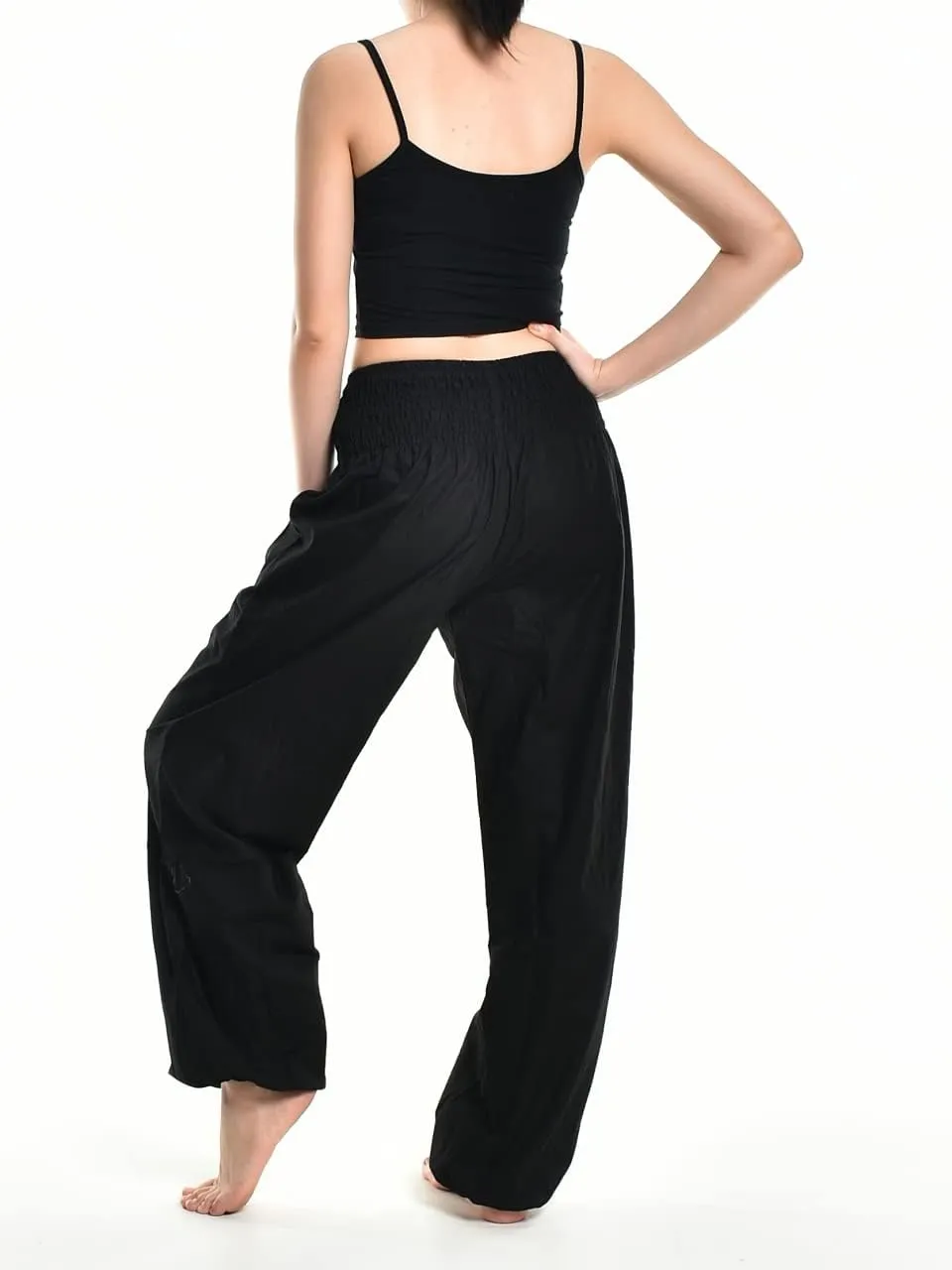 Womens Warm Winter Cotton Harem Hippie Pants Baggy Boho Smocked Waist with Pocket Lounge Trousers for Yoga