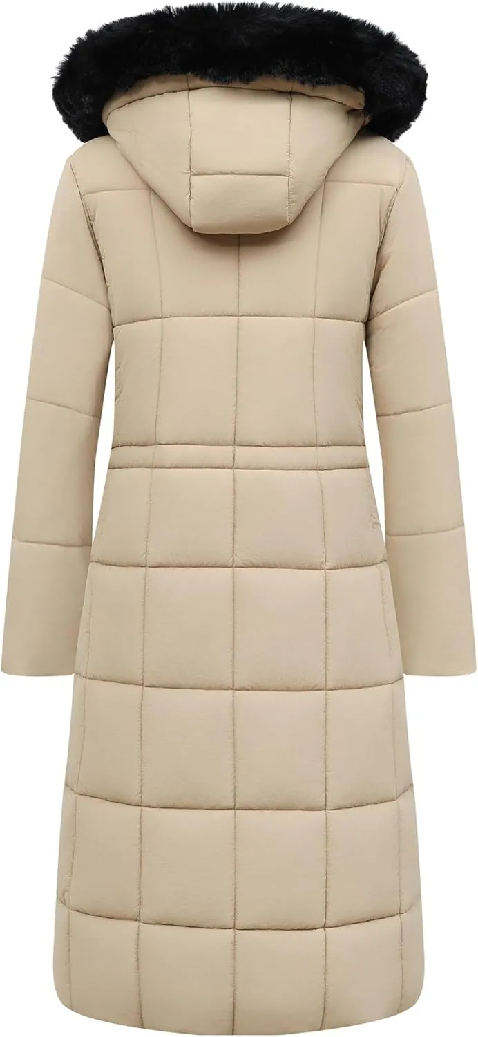 Women's Waterproof Long Winter Coat Thickened Down Alternative Jacket Warm Puffer Jacket Hooded Parka