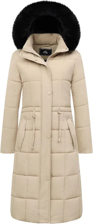 Women's Waterproof Long Winter Coat Thickened Down Alternative Jacket Warm Puffer Jacket Hooded Parka