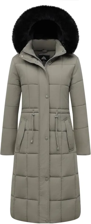 Women's Waterproof Long Winter Coat Thickened Down Alternative Jacket Warm Puffer Jacket Hooded Parka
