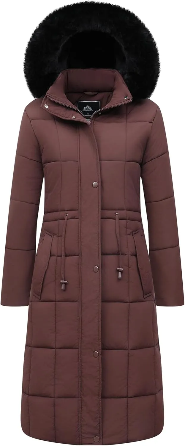 Women's Waterproof Long Winter Coat Thickened Down Alternative Jacket Warm Puffer Jacket Hooded Parka