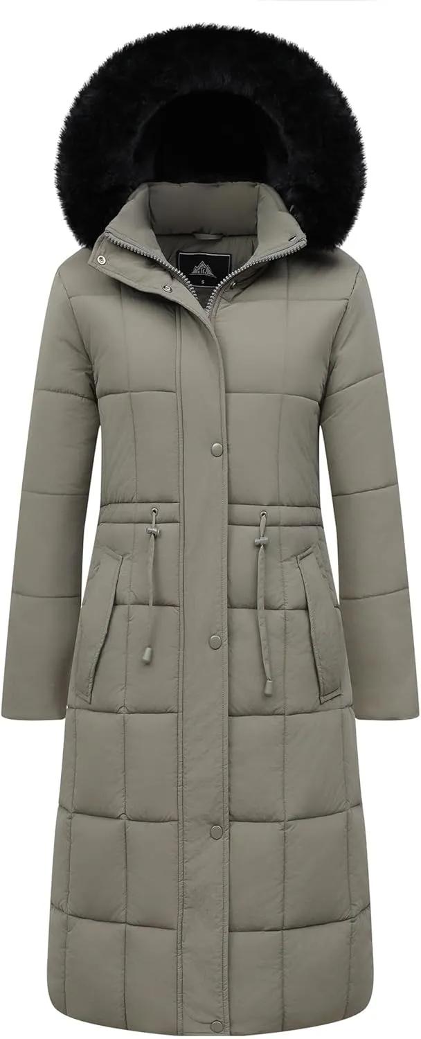 Women's Waterproof Long Winter Coat Thickened Down Alternative Jacket Warm Puffer Jacket Hooded Parka