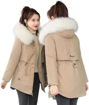 Women's Winter Cotton Down Padded Jacket Casual Coat Pocket Jacket Female Thick Warm Hooded Outwear
