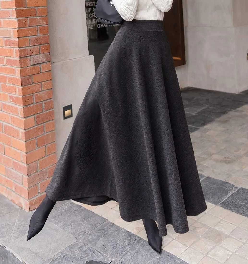 Women's Winter Plaid Maxi Skirt Elegant High Waist Warm Wool Long Pleated Skirt S-3XL