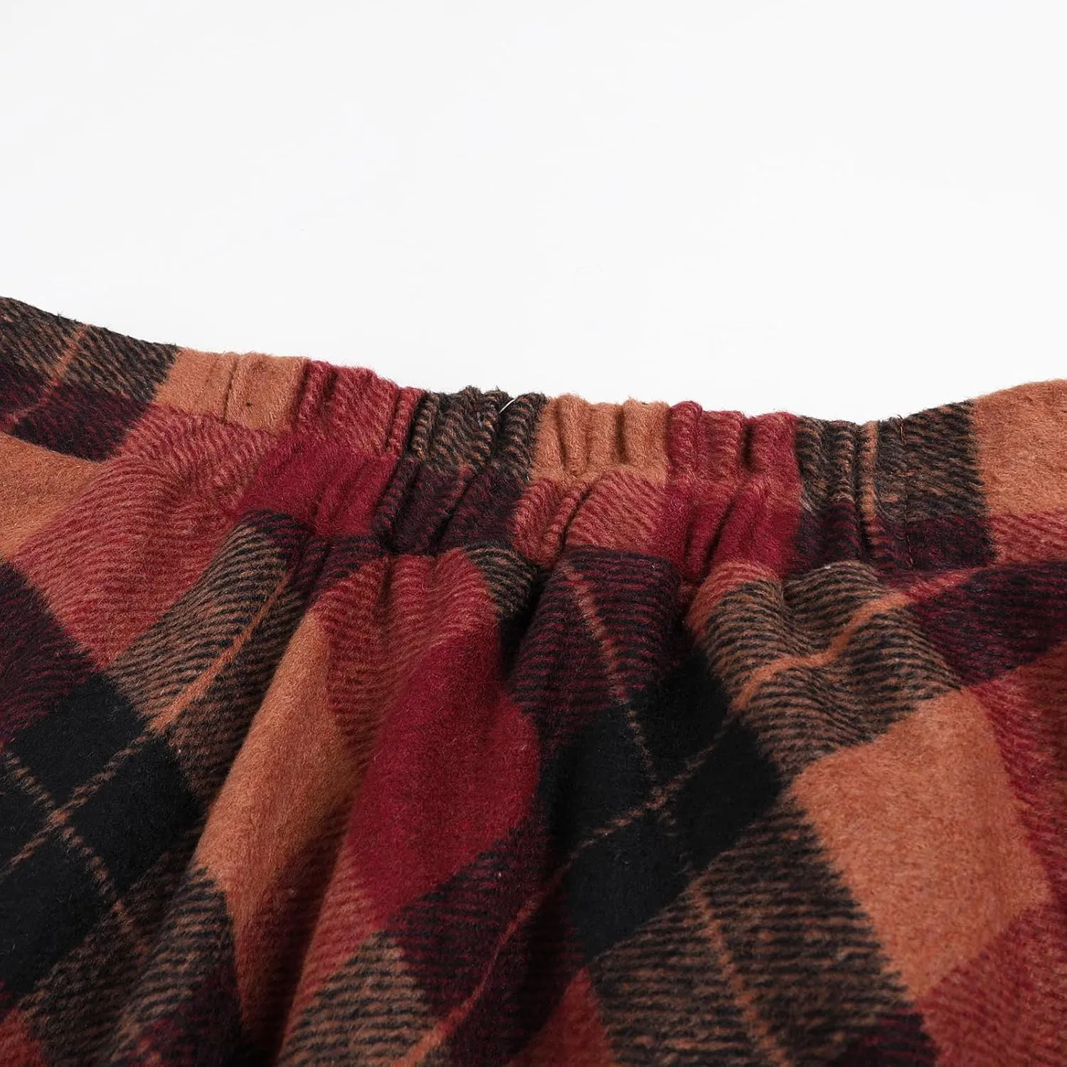 Women's Winter Plaid Maxi Skirt Elegant High Waist Warm Wool Long Pleated Skirt S-3XL