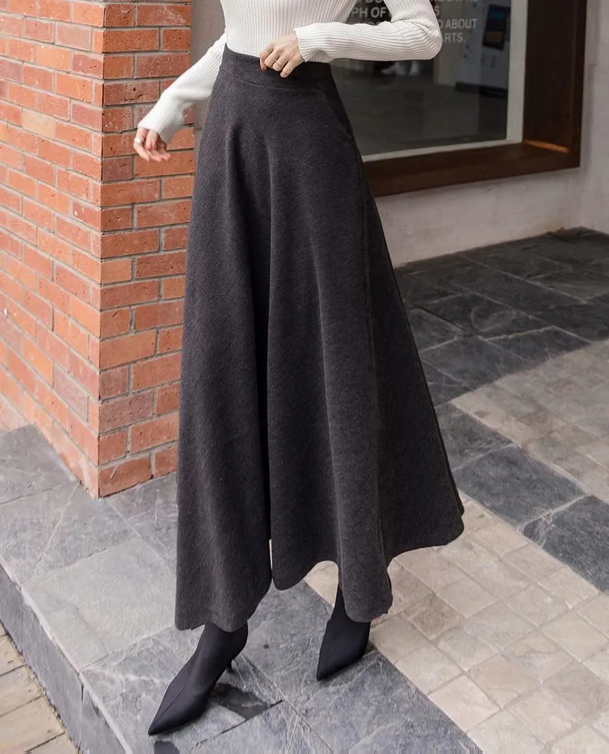 Women's Winter Plaid Maxi Skirt Elegant High Waist Warm Wool Long Pleated Skirt S-3XL