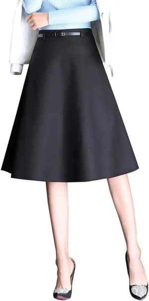 Women's Winter Wool Midi Skirt Vintage Elegant High Waist Warm Pleated Skirt Solid Color