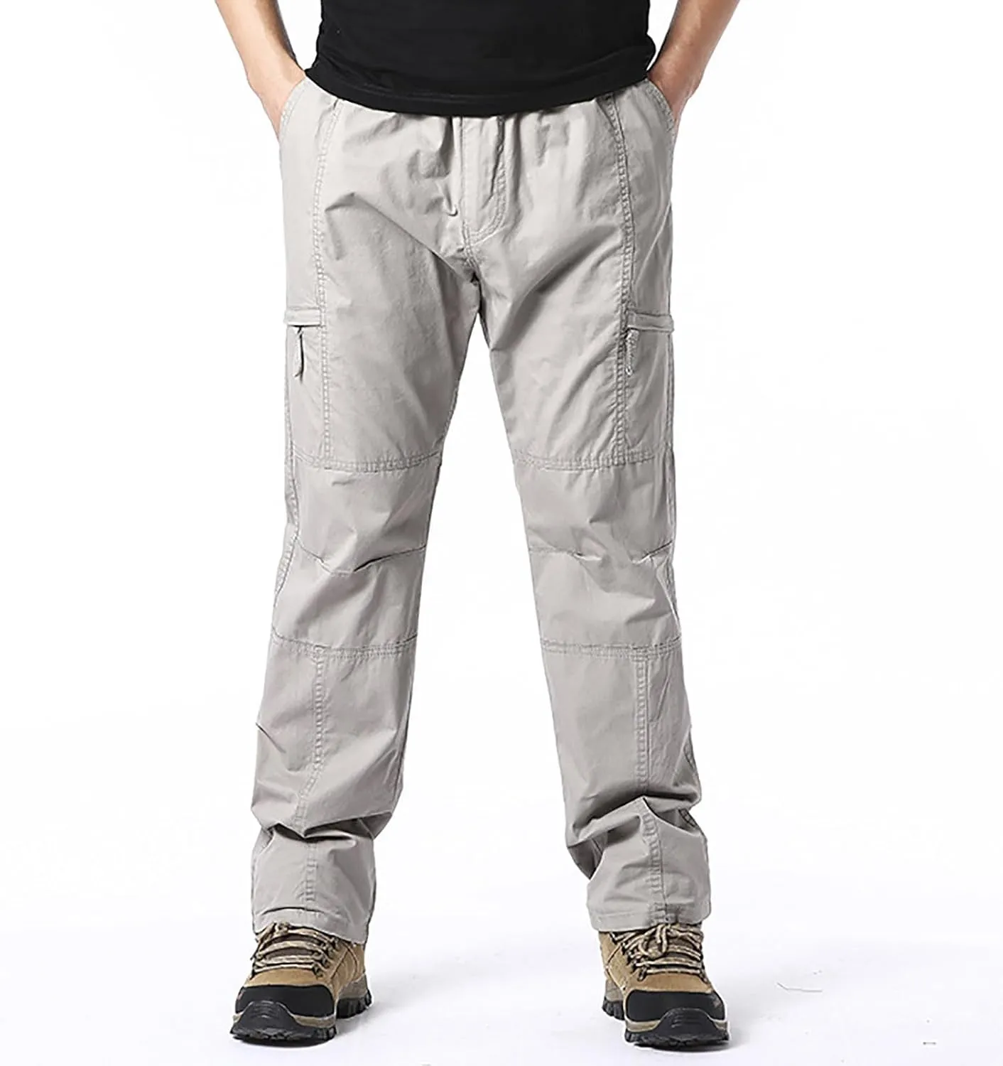 Work Pants for Men Construction Slim Zippered Multi-Pocket Patchwork Cargo Pants Loose Straight Casual Workout Pants