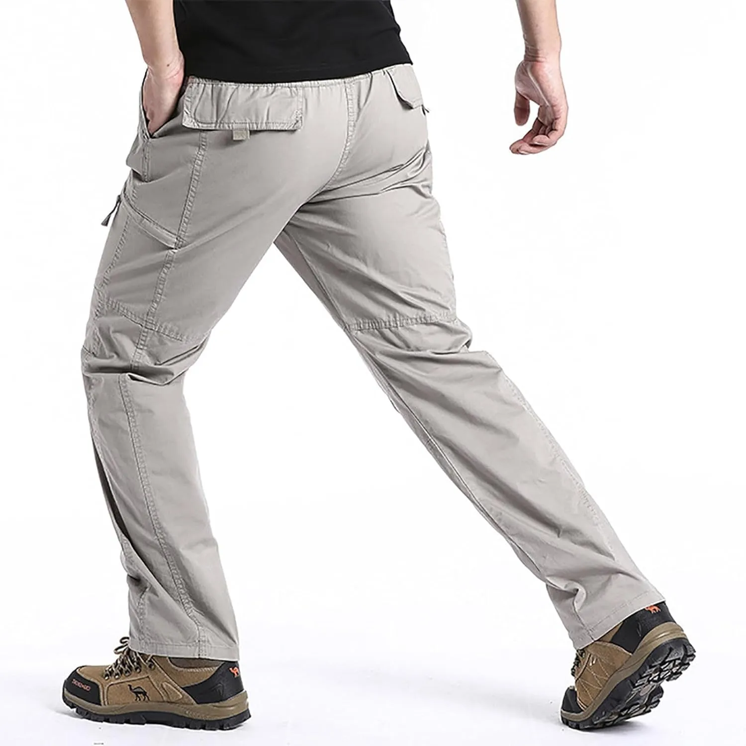 Work Pants for Men Construction Slim Zippered Multi-Pocket Patchwork Cargo Pants Loose Straight Casual Workout Pants