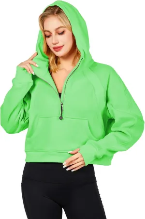 Workout Hoodies for Women Half Zip Fleece Lined Pullover Long Sleeve Crop Tops Sweater Thumb Hole
