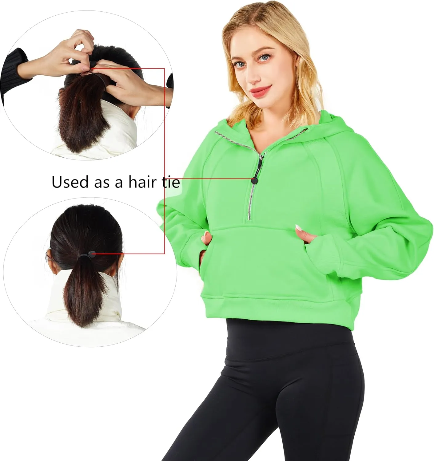Workout Hoodies for Women Half Zip Fleece Lined Pullover Long Sleeve Crop Tops Sweater Thumb Hole