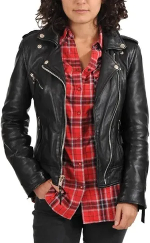 World of Leather Women's Biker Moto Lambskin Leather Jacket Racer Classic