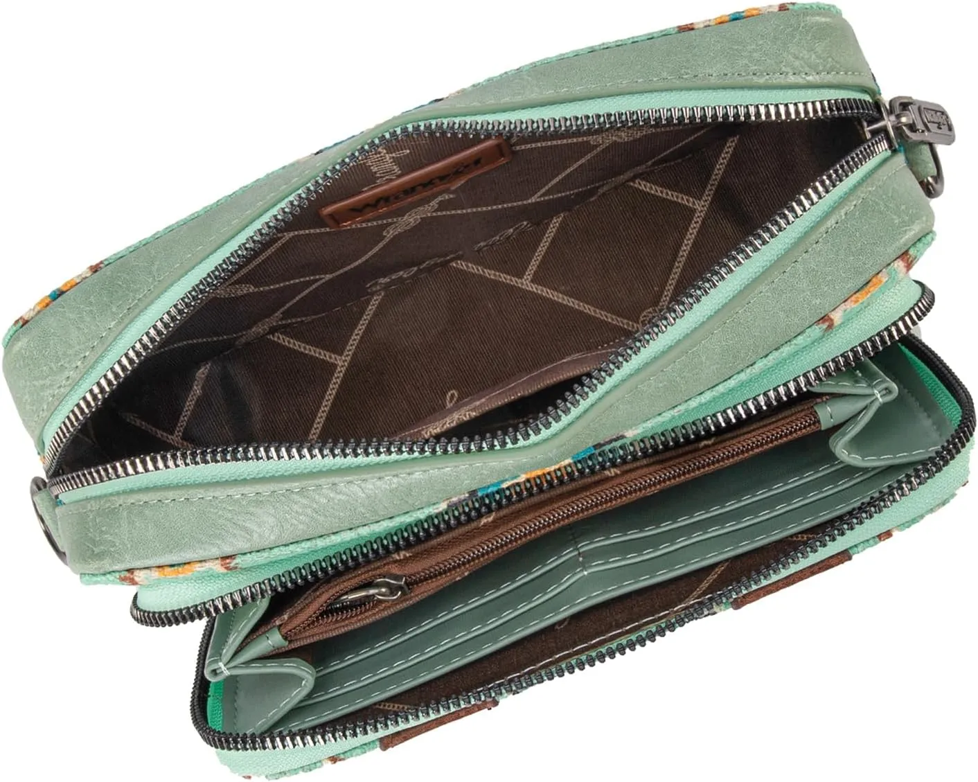 Wrangler Crossbody Bag for Women Boho Aztec Small Multi Pocket Crossover Purse