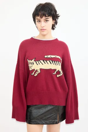 X Suarez Burgundy & Beige Wool Knit Graphic Sweater