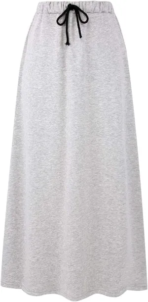 Ylingjun Womens Warm Fleece Lined Long Jersey Skirts Elastic Waist A Line Flared Winter Skirt