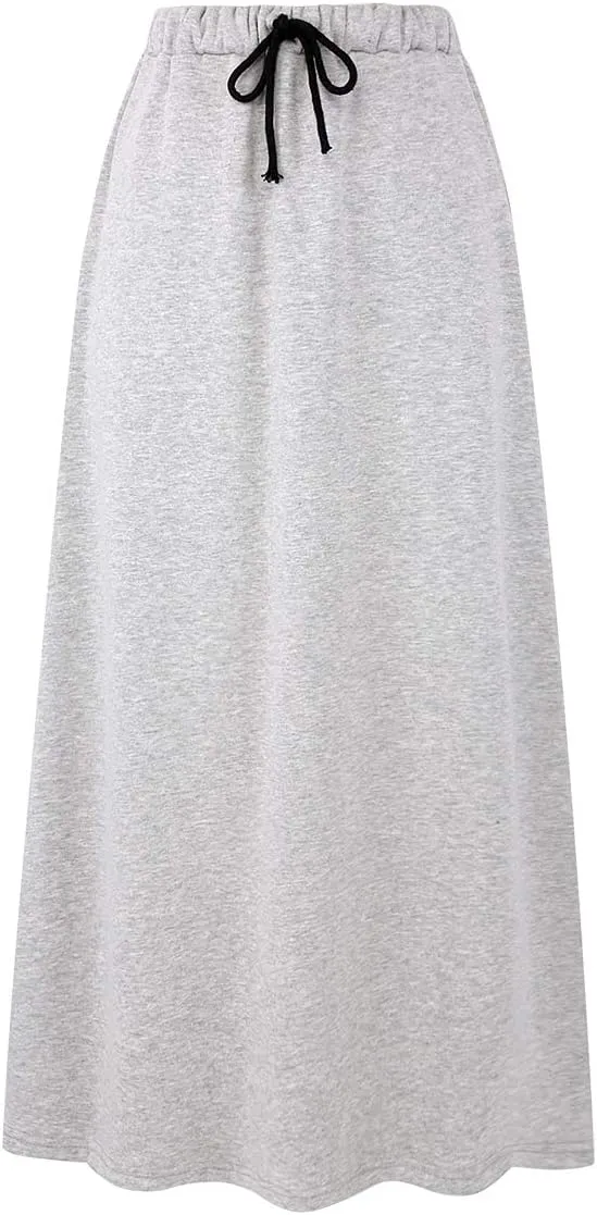 Ylingjun Womens Warm Fleece Lined Long Jersey Skirts Elastic Waist A Line Flared Winter Skirt