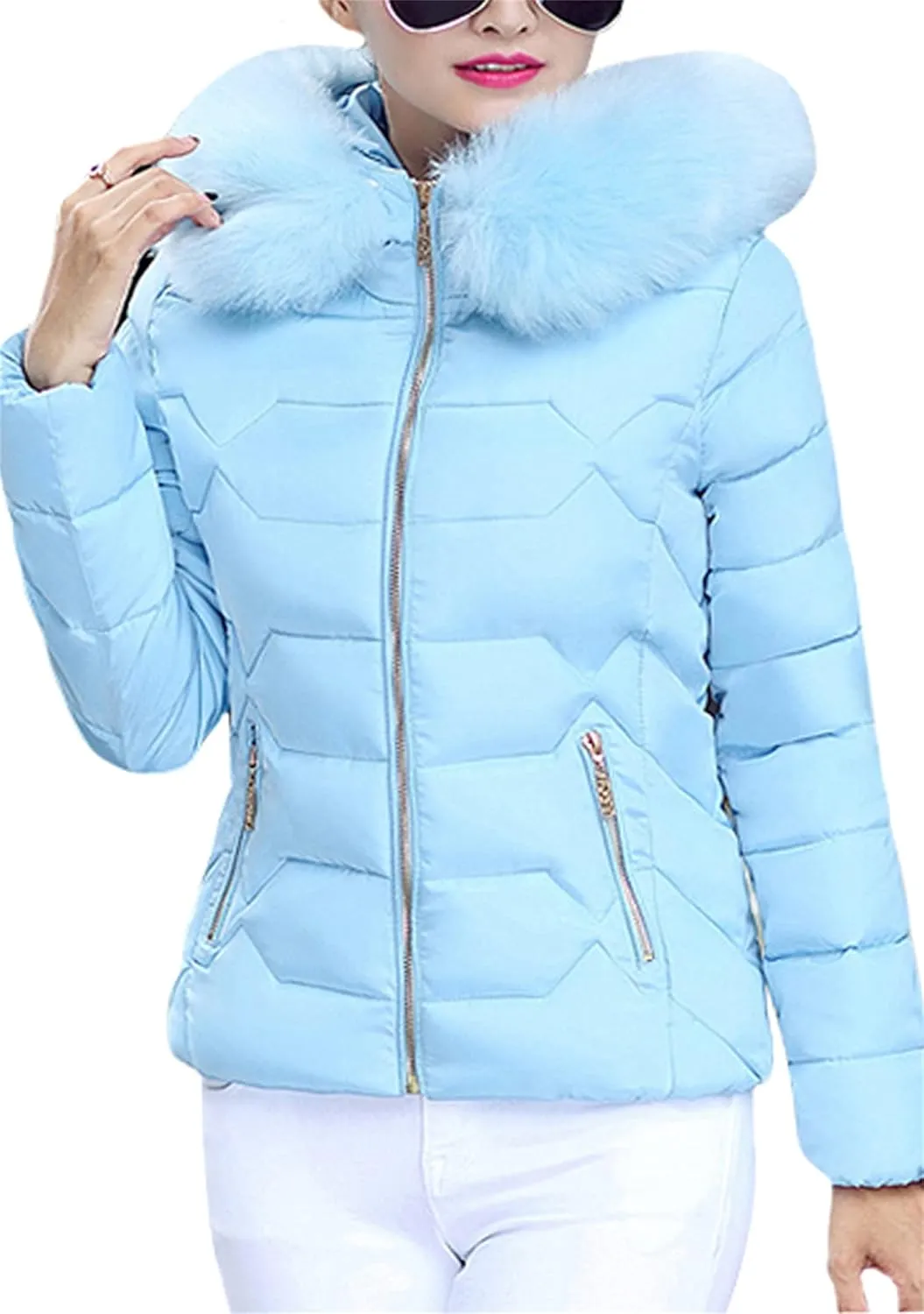 YMING Womens Winter Warm Down Coat Quilted Parka Jacket Oversized Puffer Outwear with Faux Fur Hood