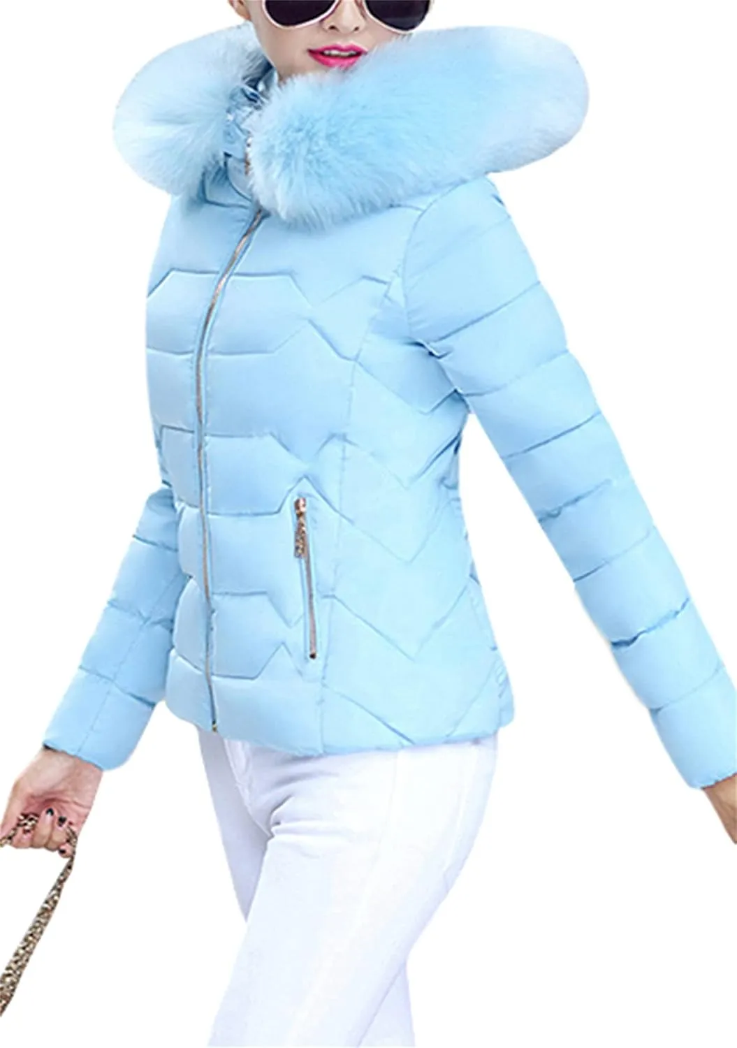 YMING Womens Winter Warm Down Coat Quilted Parka Jacket Oversized Puffer Outwear with Faux Fur Hood