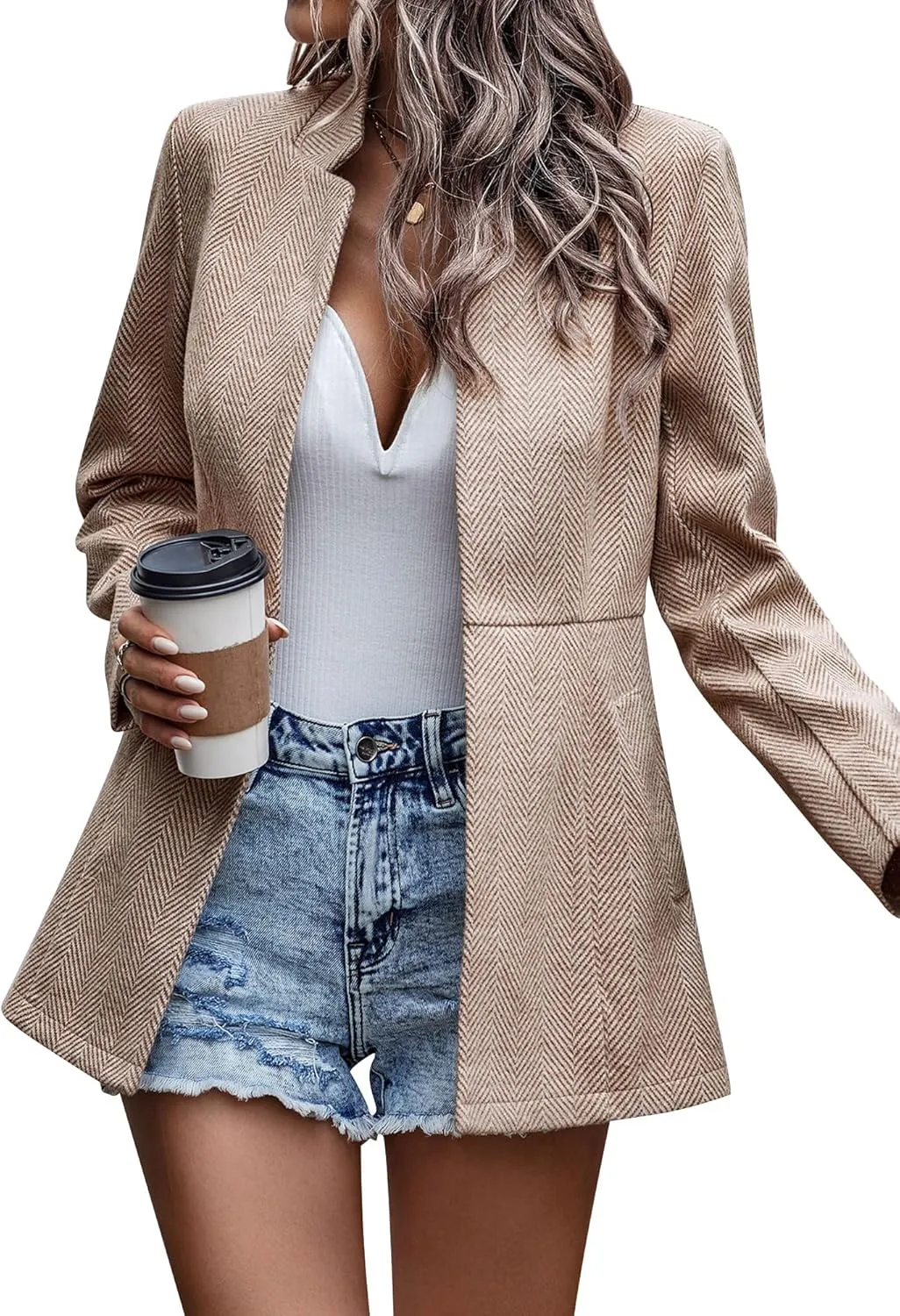 Ytfsrukp Womens Coat Casual Open Front Blazer Long Sleeve Stand Collar Solid Trench Business Work Office Jacket Outwear