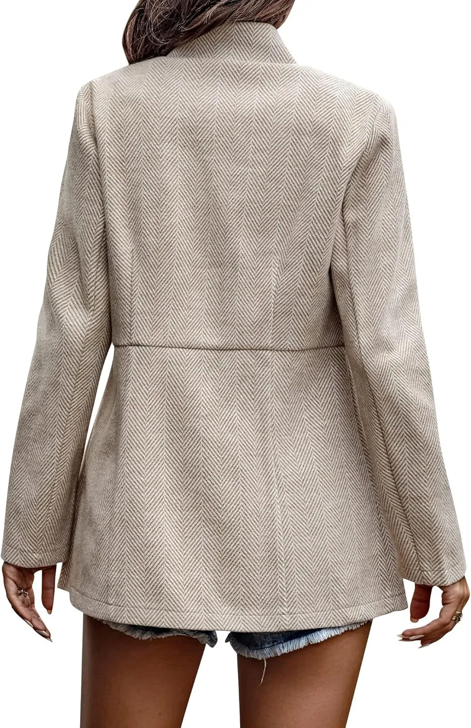 Ytfsrukp Womens Coat Casual Open Front Blazer Long Sleeve Stand Collar Solid Trench Business Work Office Jacket Outwear