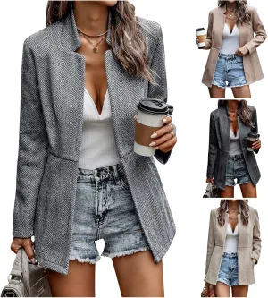 Ytfsrukp Womens Coat Casual Open Front Blazer Long Sleeve Stand Collar Solid Trench Business Work Office Jacket Outwear