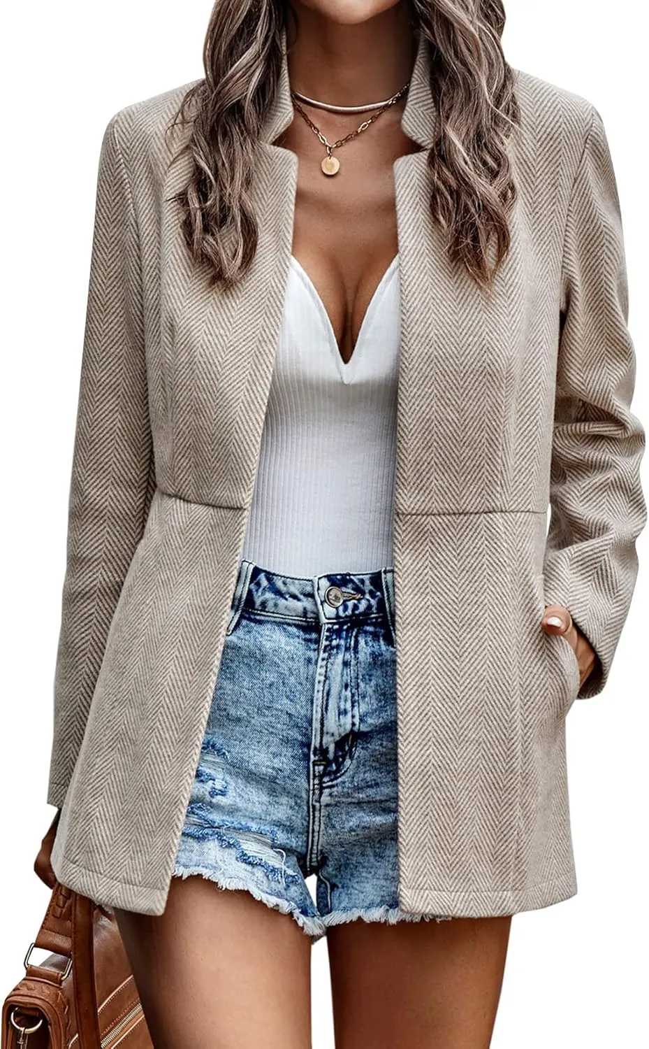 Ytfsrukp Womens Coat Casual Open Front Blazer Long Sleeve Stand Collar Solid Trench Business Work Office Jacket Outwear