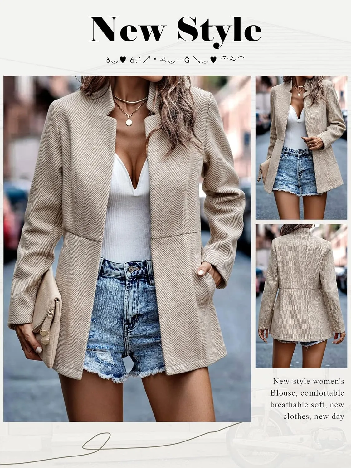 Ytfsrukp Womens Coat Casual Open Front Blazer Long Sleeve Stand Collar Solid Trench Business Work Office Jacket Outwear