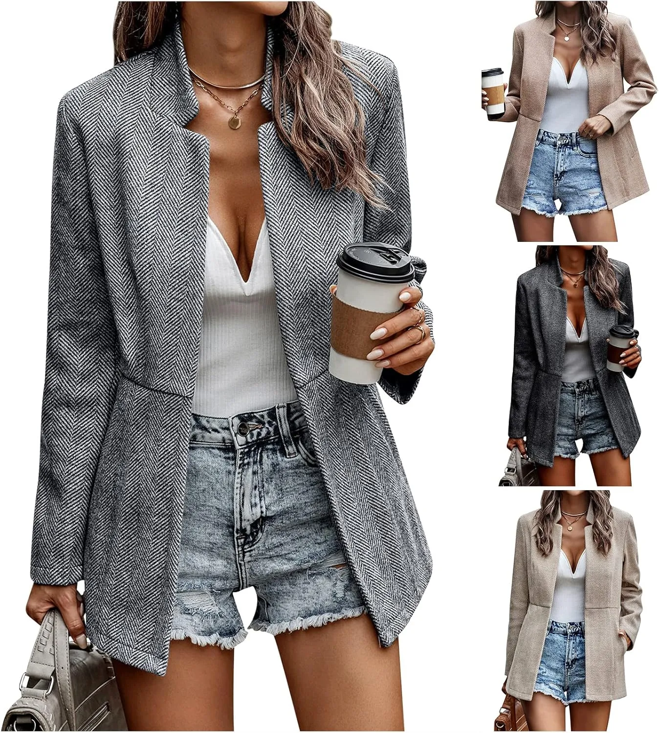 Ytfsrukp Womens Coat Casual Open Front Blazer Long Sleeve Stand Collar Solid Trench Business Work Office Jacket Outwear