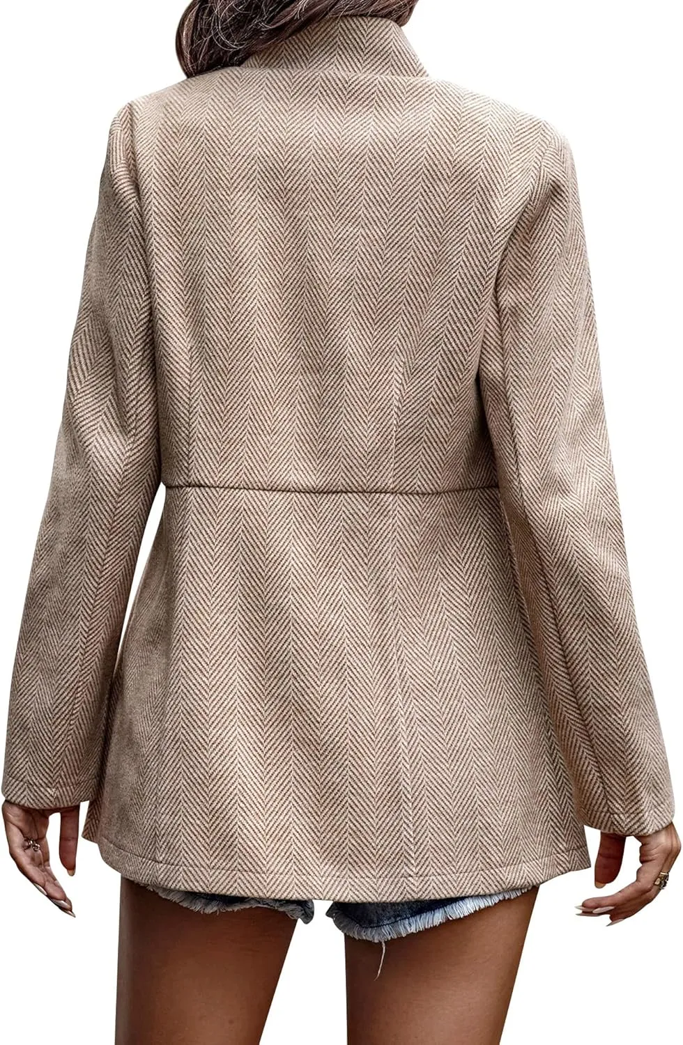 Ytfsrukp Womens Coat Casual Open Front Blazer Long Sleeve Stand Collar Solid Trench Business Work Office Jacket Outwear