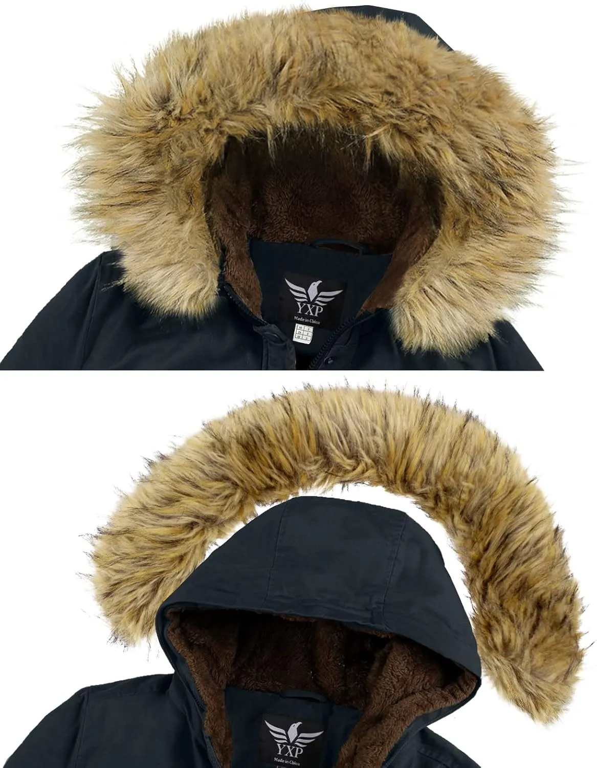 YXP Women's Winter Thicken Military Parka Jacket Warm Fleece Cotton Coat with Fur Hood