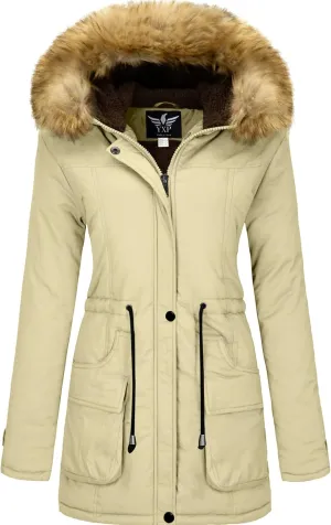 YXP Women's Winter Thicken Military Parka Jacket Warm Fleece Cotton Coat with Fur Hood