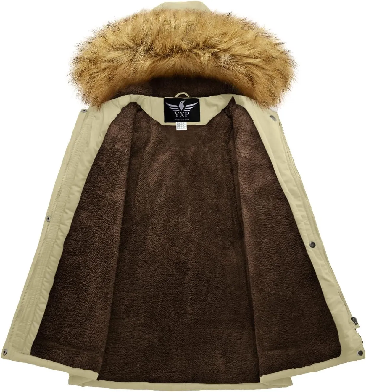 YXP Women's Winter Thicken Military Parka Jacket Warm Fleece Cotton Coat with Fur Hood