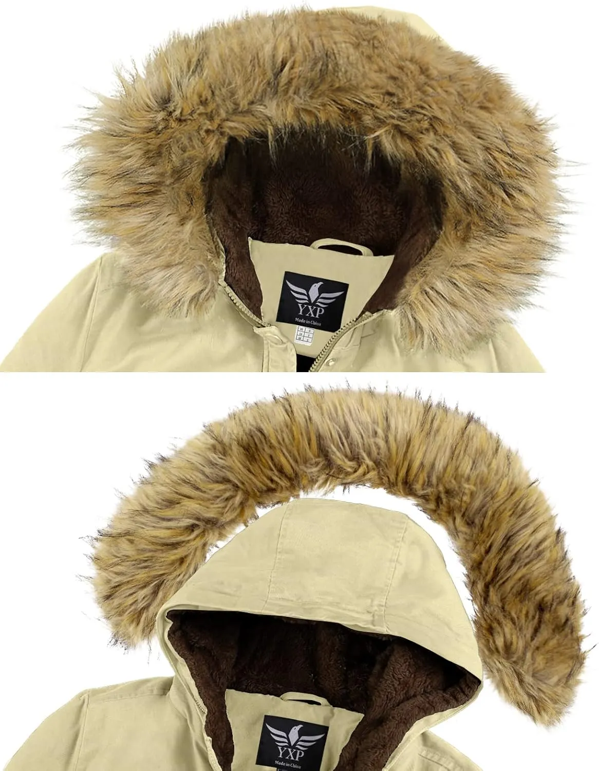 YXP Women's Winter Thicken Military Parka Jacket Warm Fleece Cotton Coat with Fur Hood