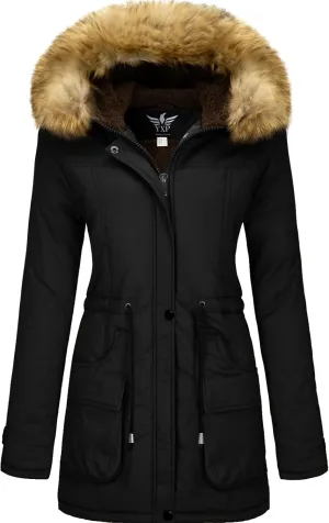 YXP Women's Winter Thicken Military Parka Jacket Warm Fleece Cotton Coat with Fur Hood