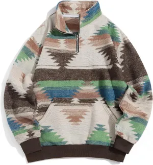 ZAFUL Mens Graphic Fleece Sweatshirts Quarter Zip Pullover Sweatshirt Letter Embroidered Oversized Vintage Hoodie Top