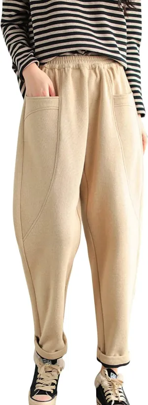 ZGZZ7 Women's Warm Fleece-Lining Harem Pants Baggy Loose fit Cotton Joggers