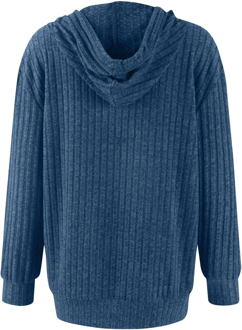 Zip Up Hoodie Women Drawstring Ribbed Knit Sweater Hoodie Long Sleeve Shirt Open Front Cardigan Fall Outfits with Pocket